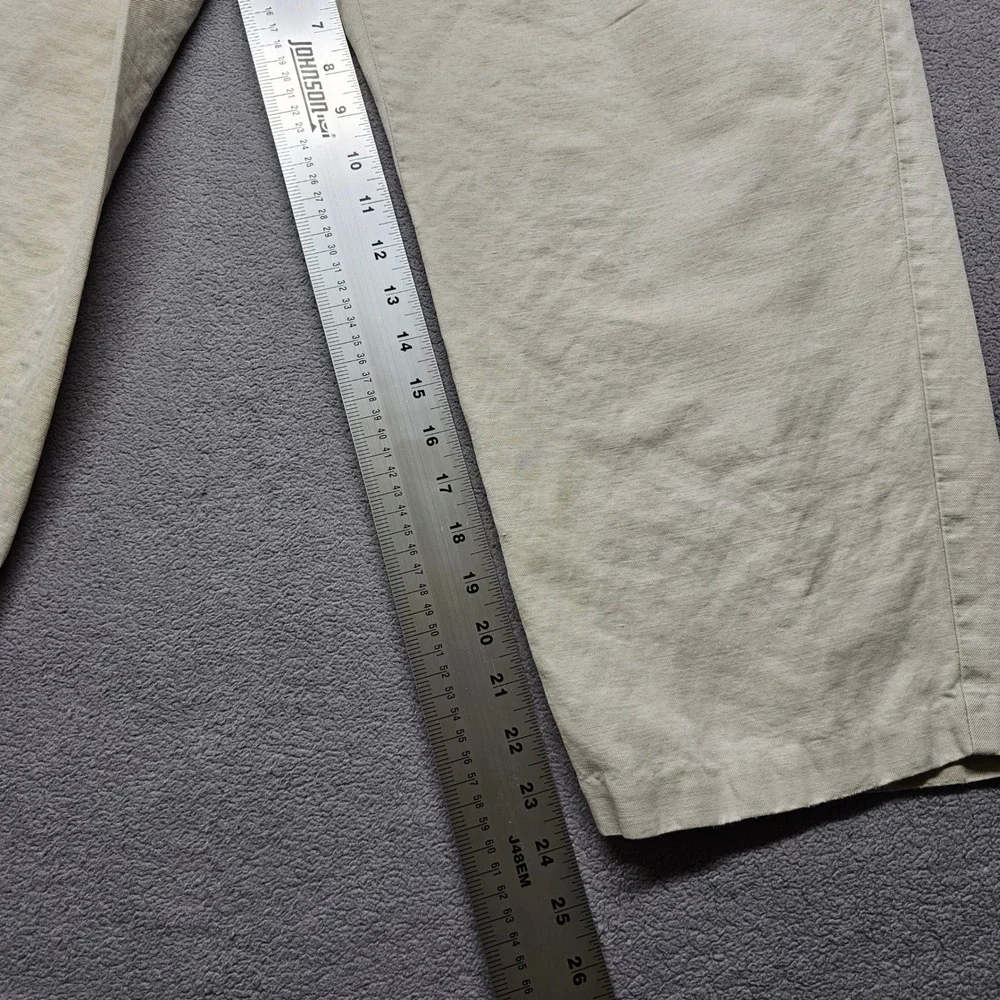 Club Room Mens 33x30 Linen Cotton Pleated Pants Beige Wide Leg Relaxed Chinos